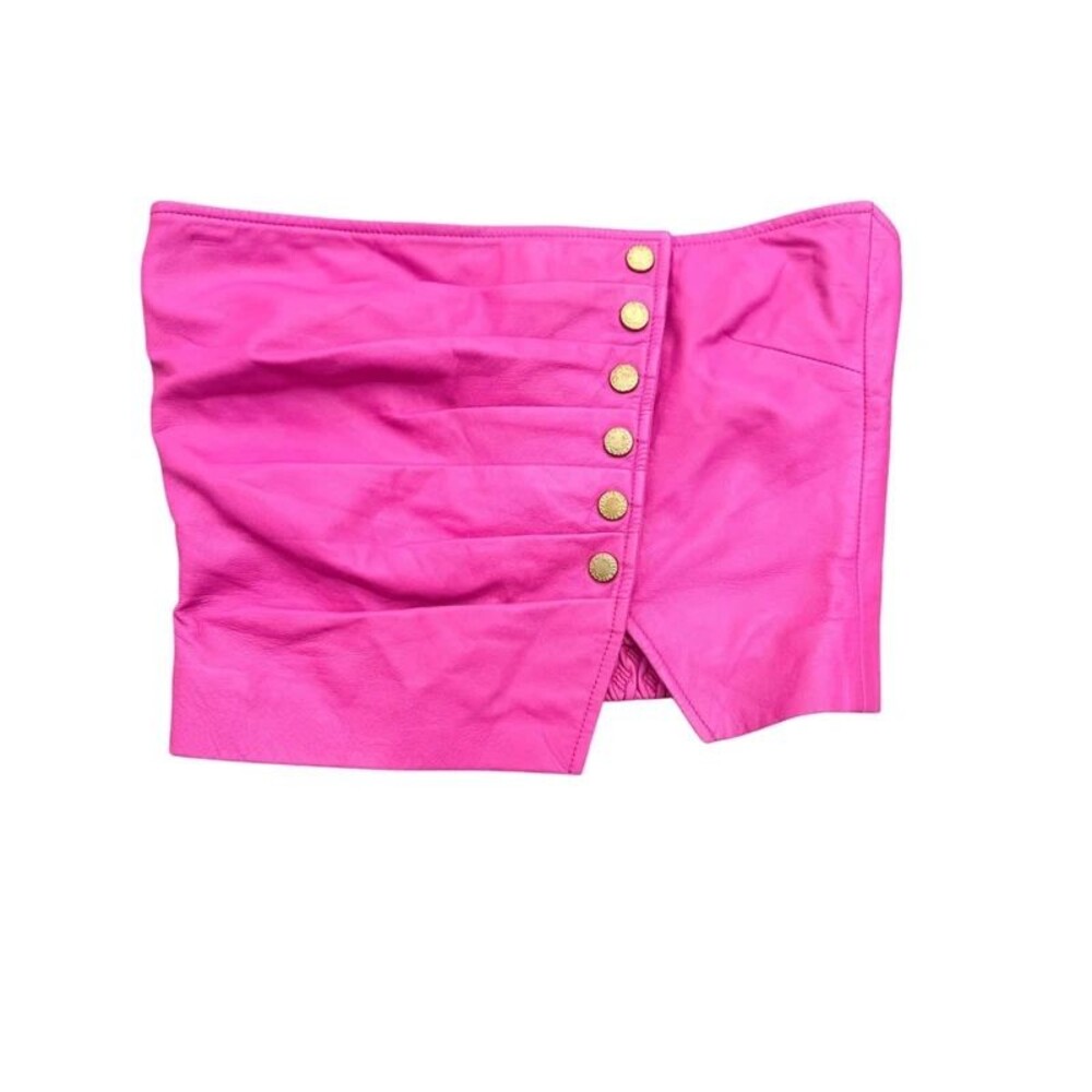 Retrofete Hot Pink Leather Bustier Crop Top Snap Button Glam Y2K - S/M